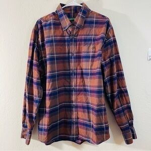 Orvis Active Fit Plaid Button Down Flannel Shirt Men Size Large Brown/Blue
